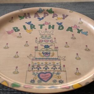 Vintage Switzerland Rotating Happy Birthday Wooden Plate